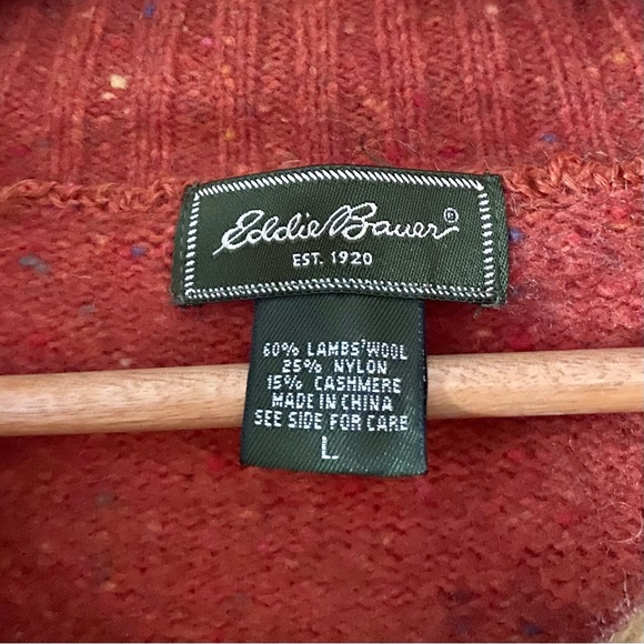 Eddie Bauer VTG Y2K Lamb's Wool/Cashmere Orange Knit Cardigan - Picture 3 of 4